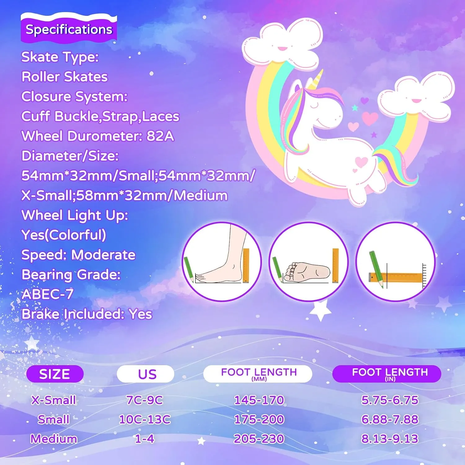 Nattork Girls Roller Skates for Kids, 4 Size Adjustable Rainbow Quad Skates with All Light Up Wheels - Best Birthday Gift for Outdoor Sports