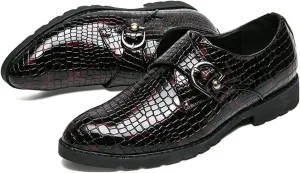 New Dress Oxford Shoes for Men Slip On Crocodile Embossed Monk Strap PU Leather Non Slip Resistant Anti-Slip Casual