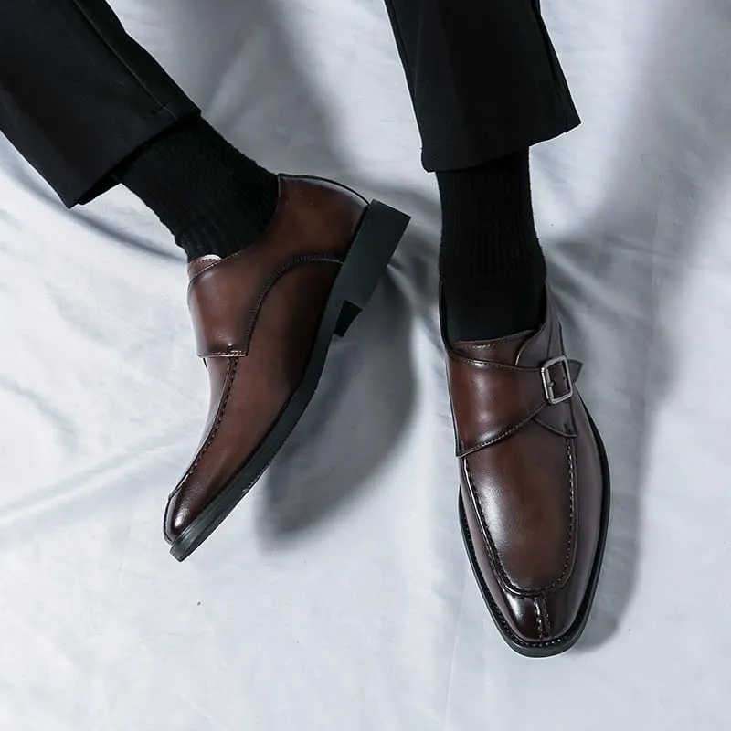 New Shoes Dress Oxford for Men Slip On Square Burnished Toe Monk Strap Split Toe Vegan Leather Low Top Block Heel Rubber Sole Slip Resistant Walking