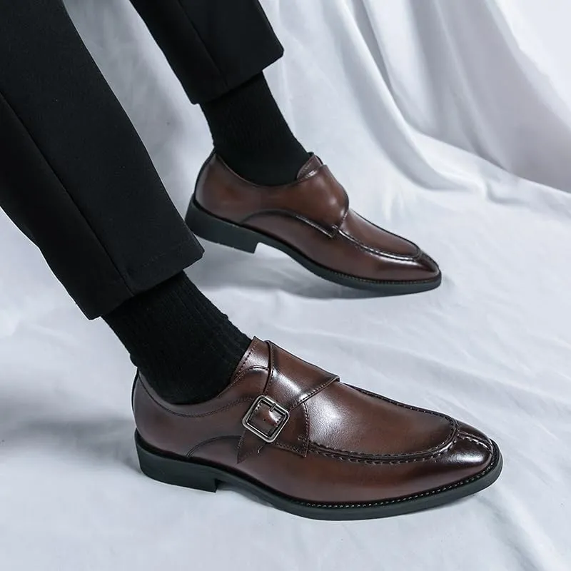 New Shoes Dress Oxford for Men Slip On Square Burnished Toe Monk Strap Split Toe Vegan Leather Low Top Block Heel Rubber Sole Slip Resistant Walking