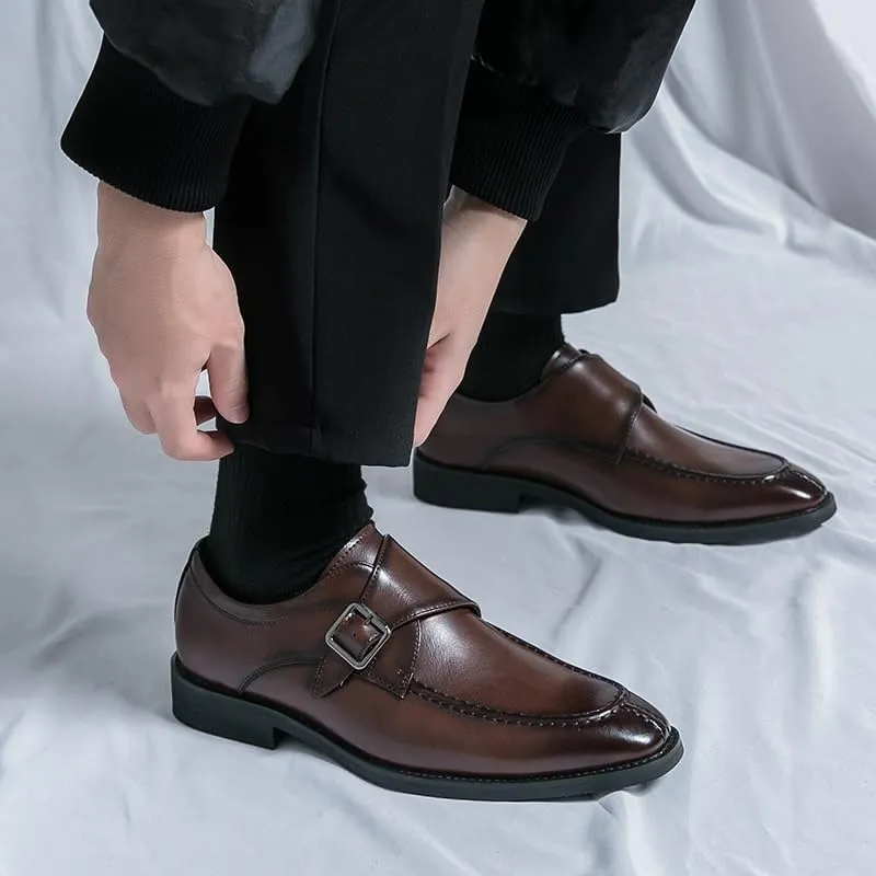New Shoes Dress Oxford for Men Slip On Square Burnished Toe Monk Strap Split Toe Vegan Leather Low Top Block Heel Rubber Sole Slip Resistant Walking