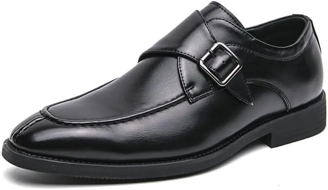 New Shoes Dress Oxford for Men Slip On Square Burnished Toe Monk Strap Split Toe Vegan Leather Low Top Block Heel Rubber Sole Slip Resistant Walking