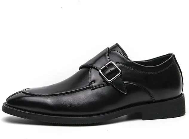 New Shoes Dress Oxford for Men Slip On Square Burnished Toe Monk Strap Split Toe Vegan Leather Low Top Block Heel Rubber Sole Slip Resistant Walking