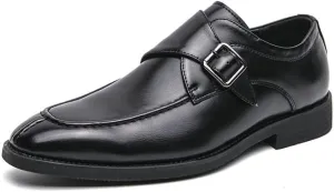New Shoes Dress Oxford for Men Slip On Square Burnished Toe Monk Strap Split Toe Vegan Leather Low Top Block Heel Rubber Sole Slip Resistant Walking