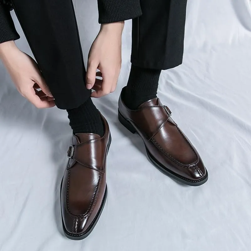 New Shoes Dress Oxford for Men Slip On Square Burnished Toe Monk Strap Split Toe Vegan Leather Low Top Block Heel Rubber Sole Slip Resistant Walking