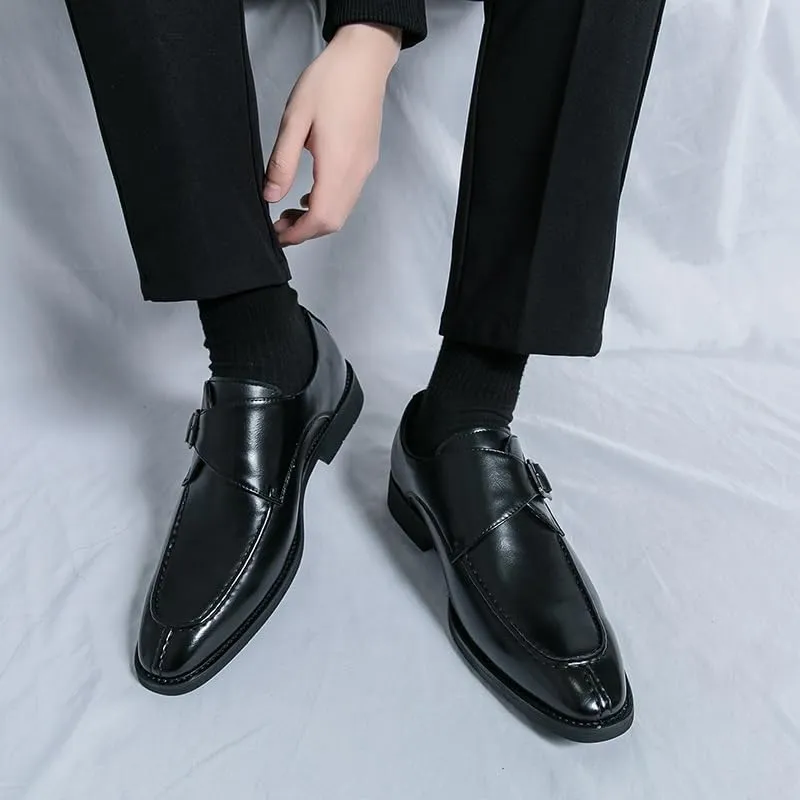 New Shoes Dress Oxford for Men Slip On Square Burnished Toe Monk Strap Split Toe Vegan Leather Low Top Block Heel Rubber Sole Slip Resistant Walking