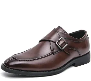 New Shoes Dress Oxford for Men Slip On Square Burnished Toe Monk Strap Split Toe Vegan Leather Low Top Block Heel Rubber Sole Slip Resistant Walking