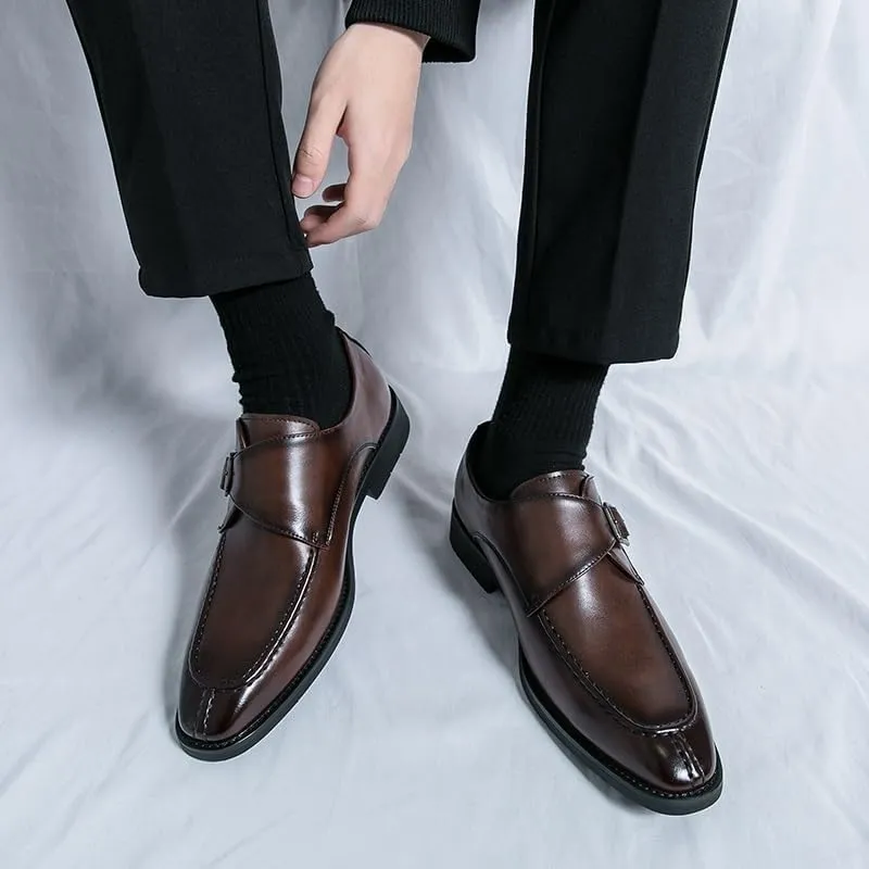 New Shoes Dress Oxford for Men Slip On Square Burnished Toe Monk Strap Split Toe Vegan Leather Low Top Block Heel Rubber Sole Slip Resistant Walking