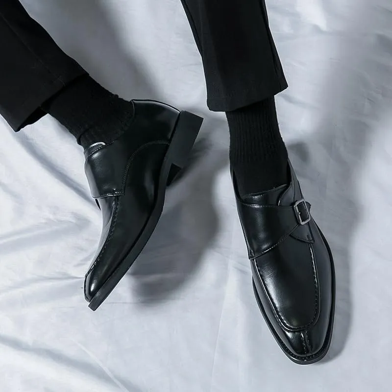 New Shoes Dress Oxford for Men Slip On Square Burnished Toe Monk Strap Split Toe Vegan Leather Low Top Block Heel Rubber Sole Slip Resistant Walking