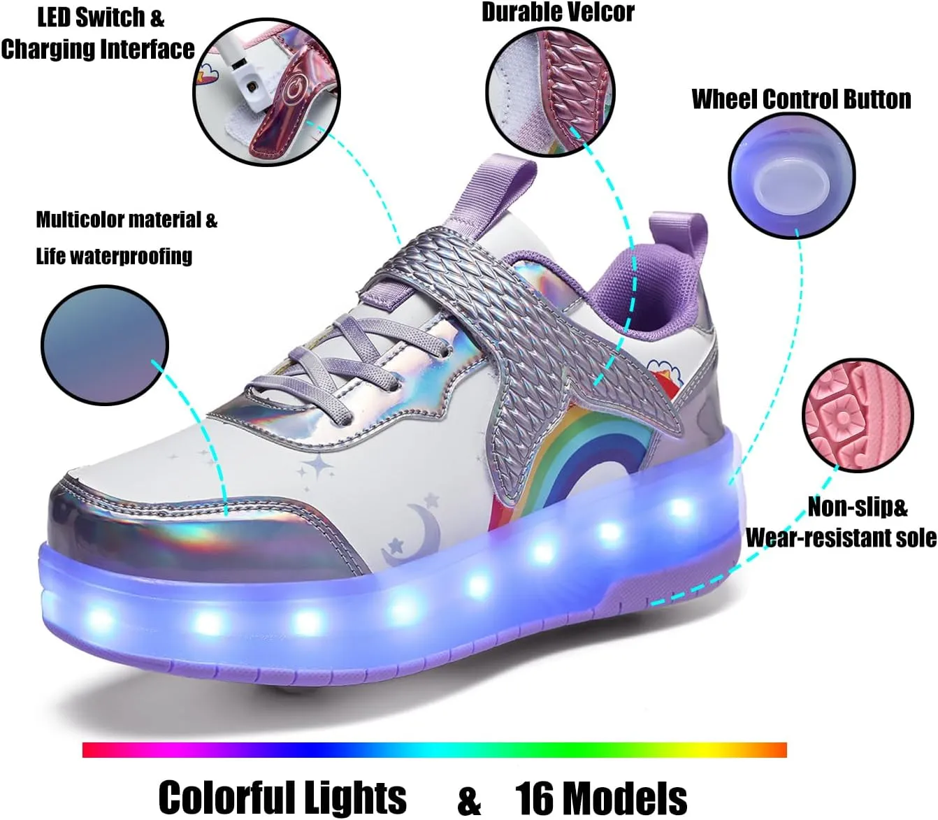 Nsasy Girls Boys Roller Shoes with LED Light Up Wheels Sneakers Kids Roller Skates Shoes for Kids for Children
