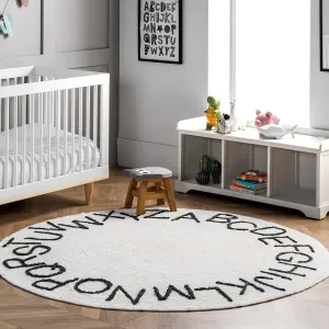 nuLOOM Kids Washable Round Alphabet Area Rug, 4' Round, Ivory
