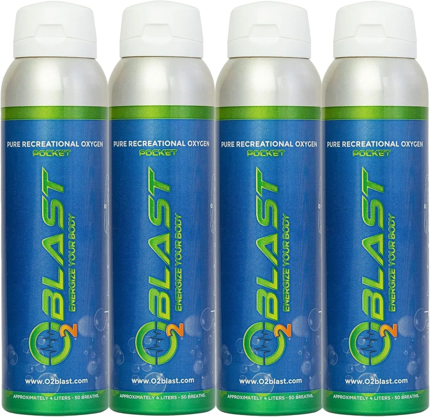 O2 Blast - Pure Oxygen Supplement - Filled with 99.99% Pure Oxygen to Support Fast Recovery, Increase Stamina & Enhance Focus for High Altitude and Action Sports, 4L Portable Can Flip-Top Cap, 4-Pack