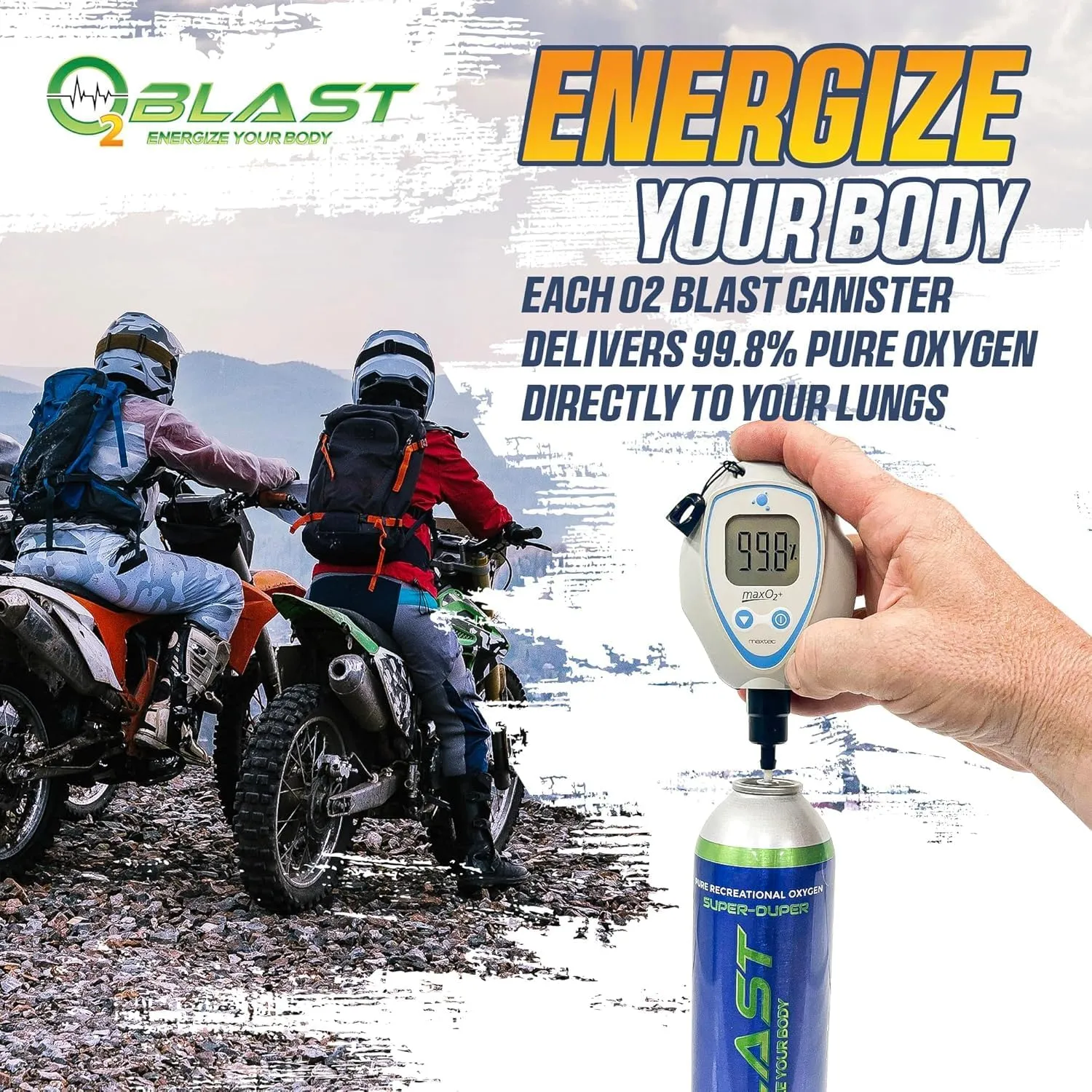 O2 Blast - Pure Oxygen Supplement - Filled with 99.99% Pure Oxygen to Support Fast Recovery, Increase Stamina & Enhance Focus for High Altitude and Action Sports, 4L Portable Can Flip-Top Cap, 4-Pack