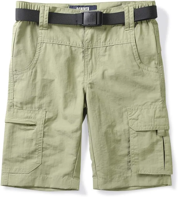 OCHENTA Men & Boys' Quick Dry Cargo Hiking Shorts Elastic Waist Athletic Outdoor Scout Fishing