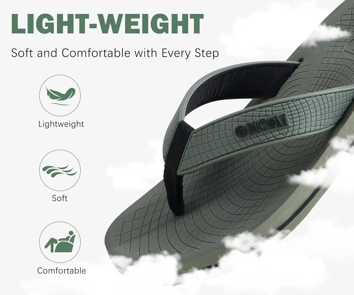 ONCAI Men's Flip Flops Summer Beach Fashion Yoga Mat Thong Sandals with Non-slip Outdoor Cushion Rubber Soles