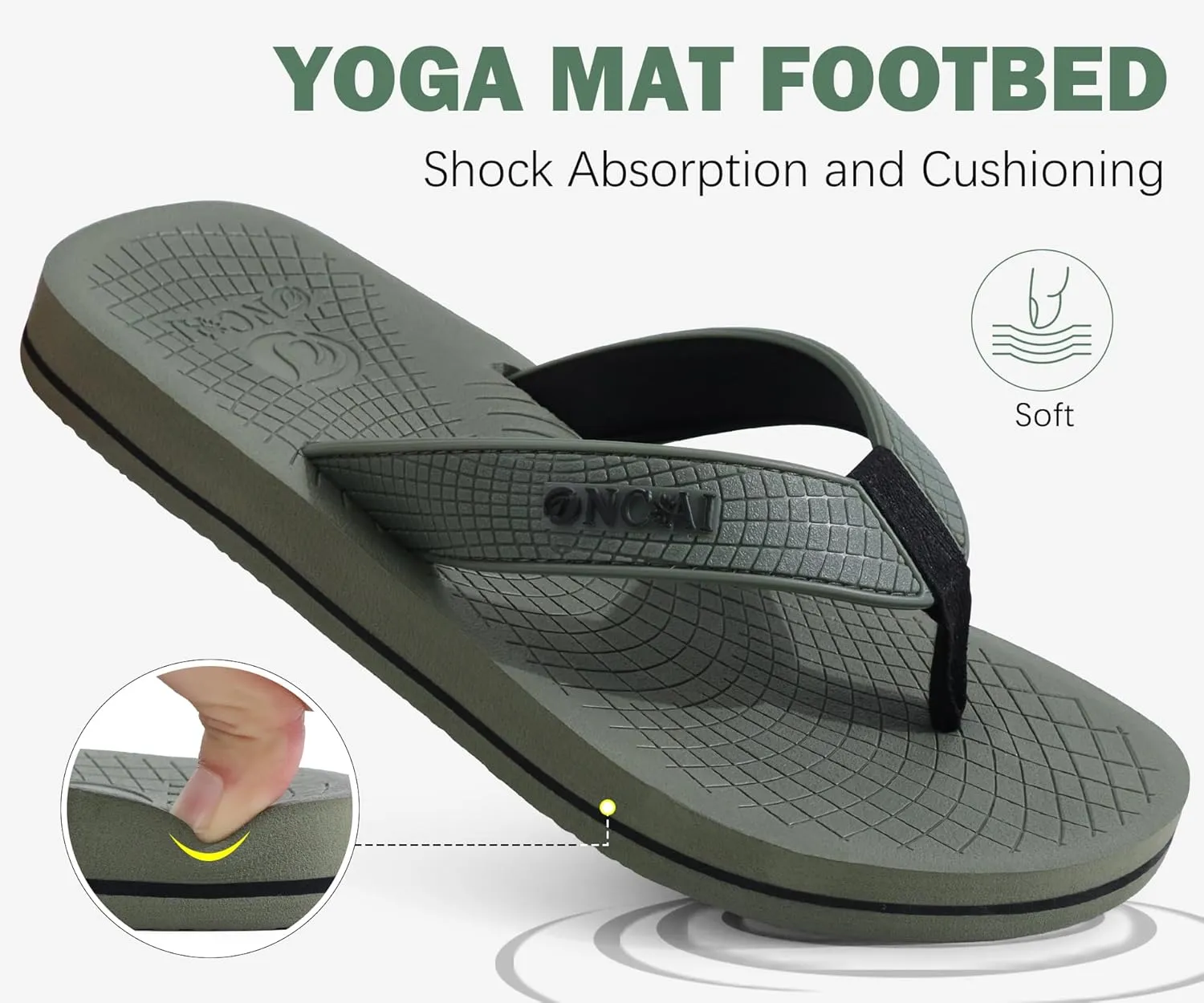ONCAI Men's Flip Flops Summer Beach Fashion Yoga Mat Thong Sandals with Non-slip Outdoor Cushion Rubber Soles