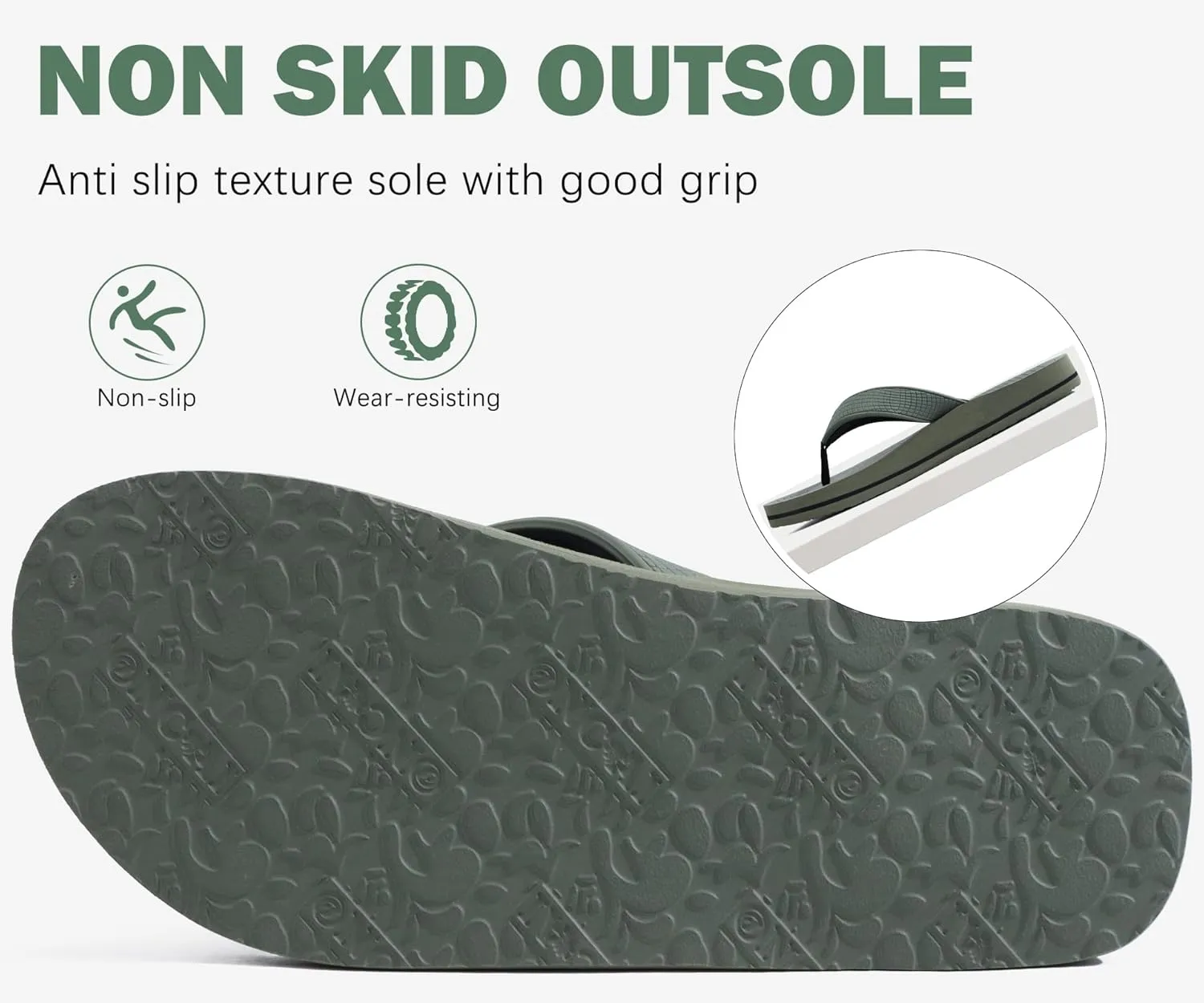 ONCAI Men's Flip Flops Summer Beach Fashion Yoga Mat Thong Sandals with Non-slip Outdoor Cushion Rubber Soles