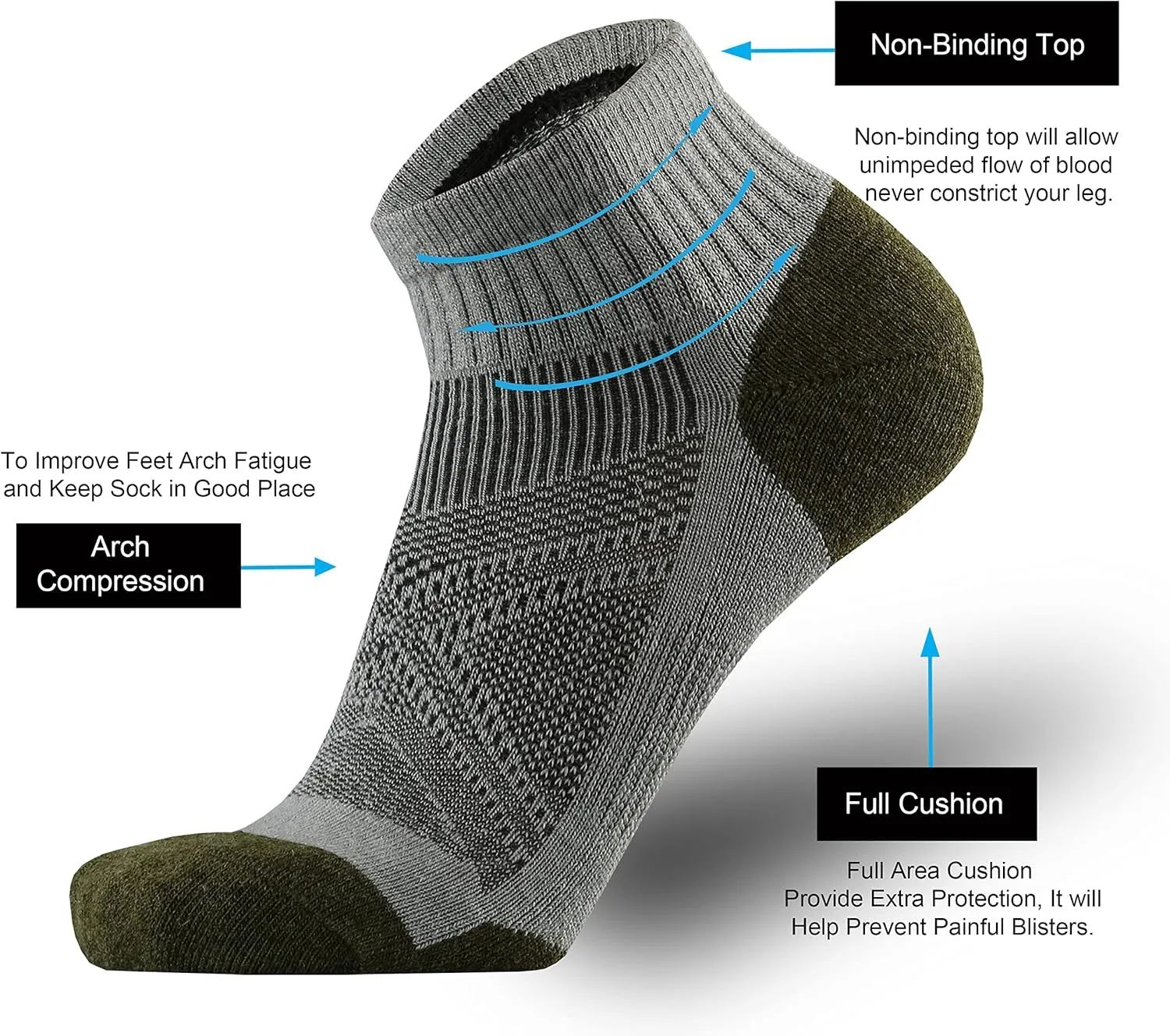 ONKE Merino Wool Low Cut Quarter Socks for Men Outdoor Trail Running Hiking Hiker All Season with Moisture Wicking Control