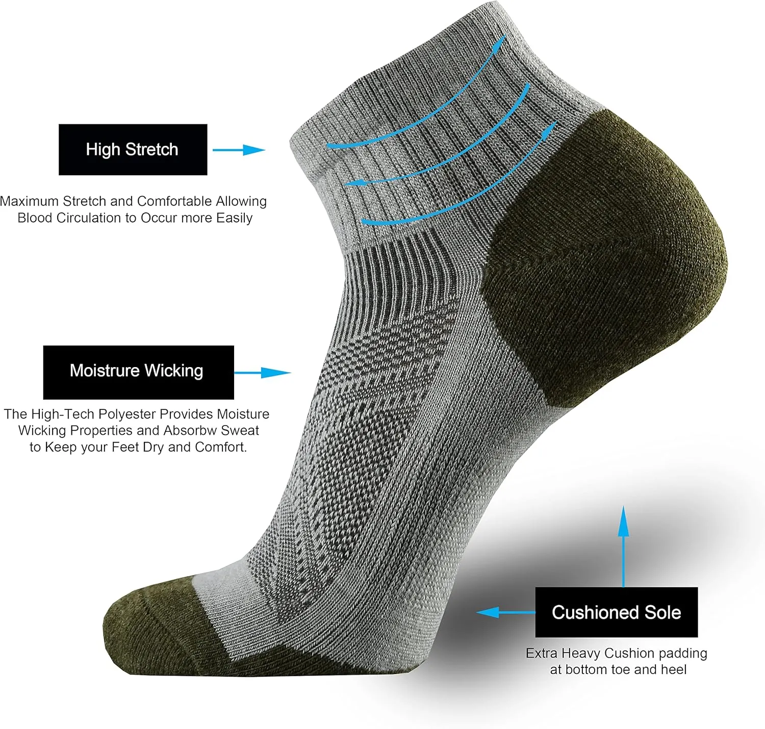 ONKE Merino Wool Low Cut Quarter Socks for Men Outdoor Trail Running Hiking Hiker All Season with Moisture Wicking Control