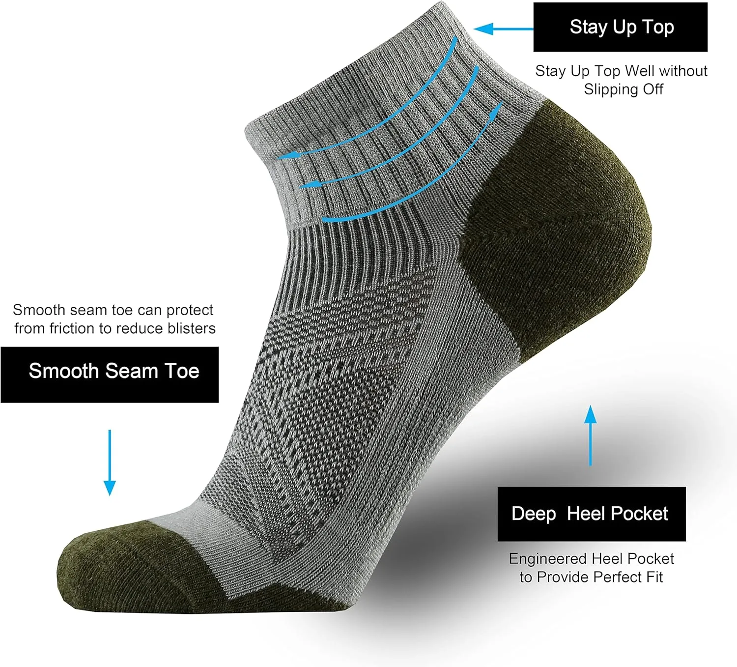 ONKE Merino Wool Low Cut Quarter Socks for Men Outdoor Trail Running Hiking Hiker All Season with Moisture Wicking Control