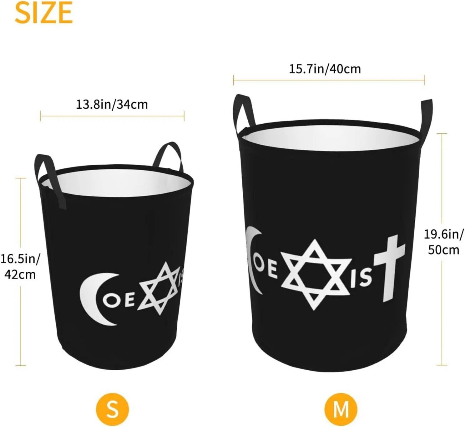 Original Coexist Symbols Dirty clothes laundry basket with handle Medium