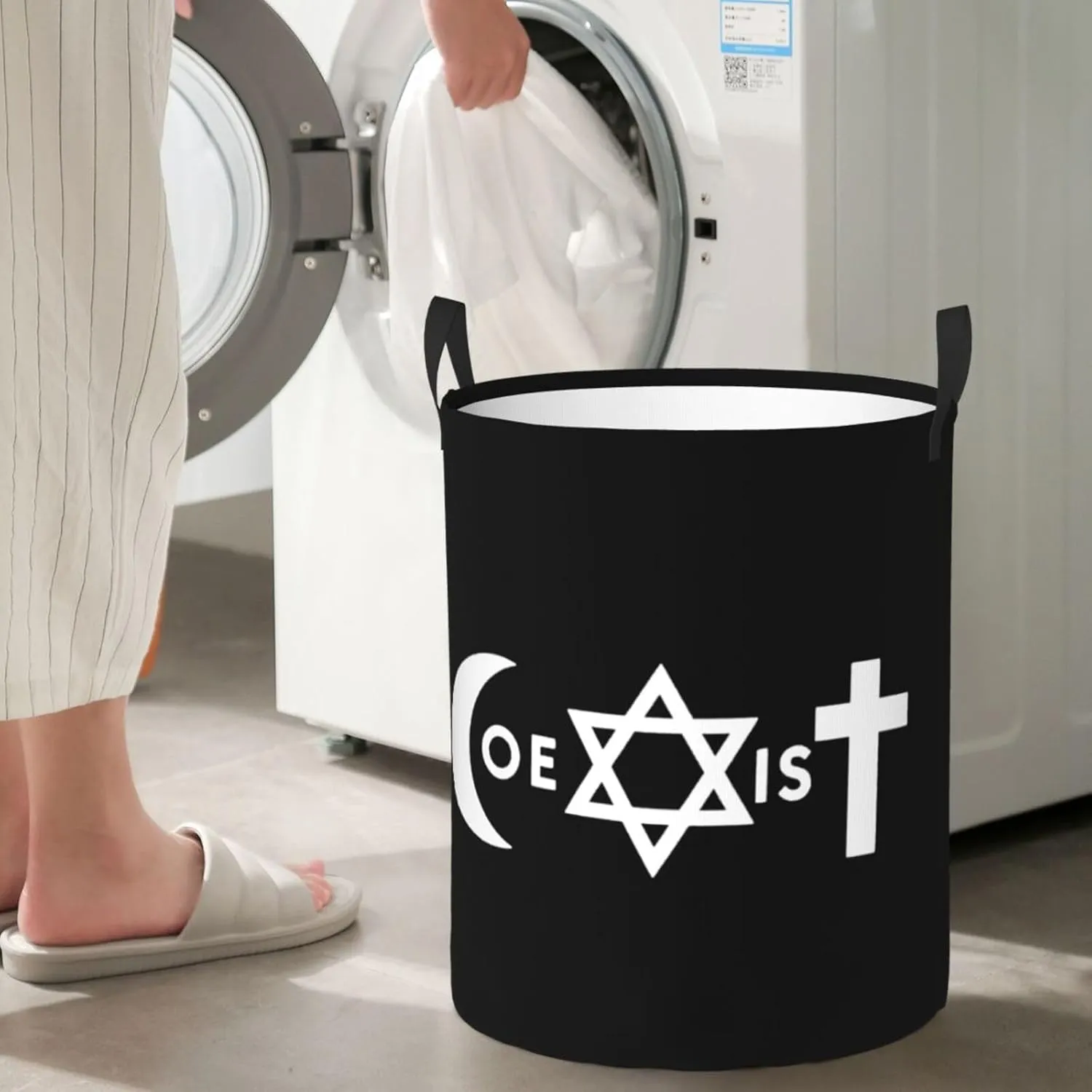 Original Coexist Symbols Dirty clothes laundry basket with handle Medium