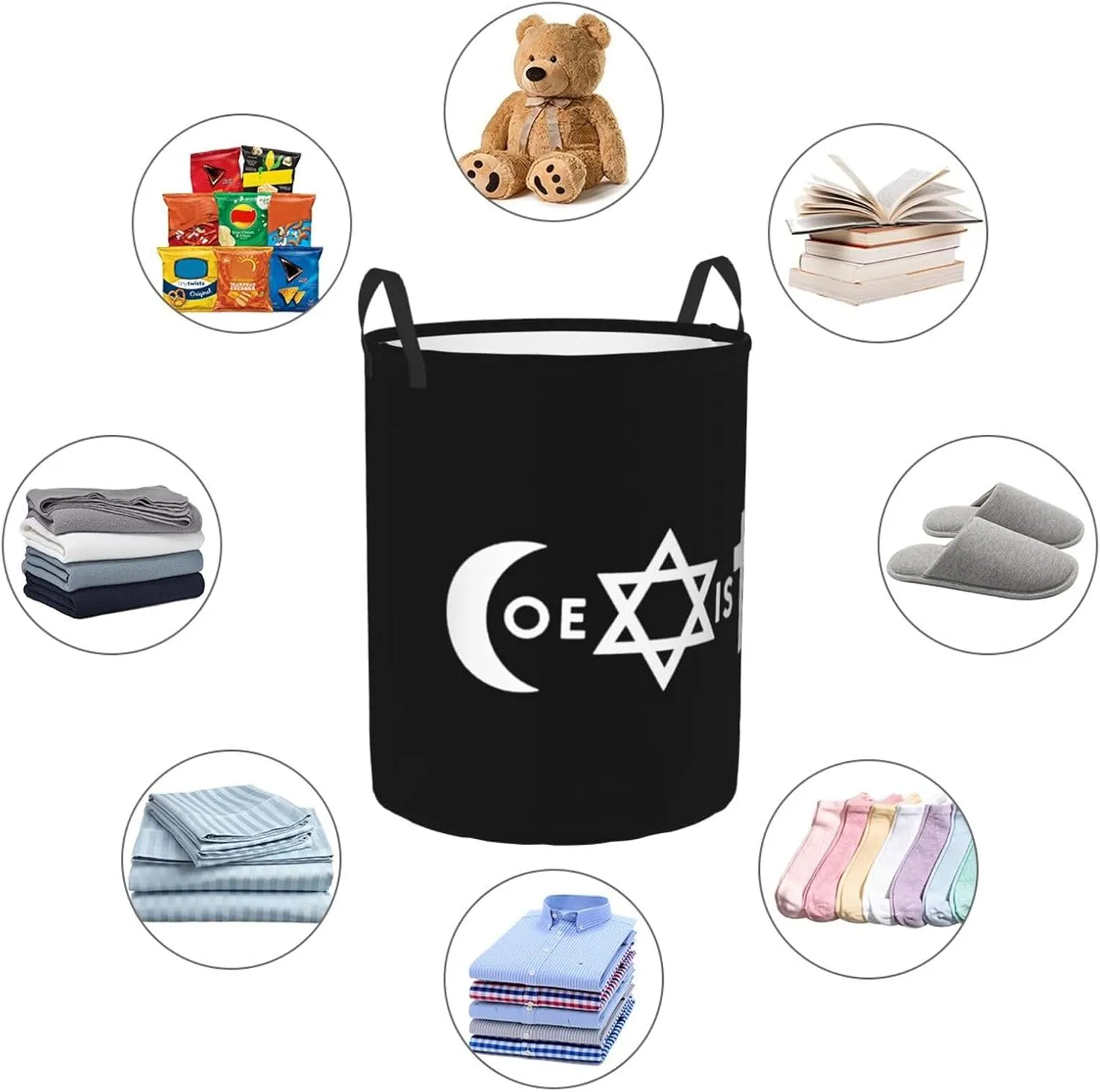 Original Coexist Symbols Dirty clothes laundry basket with handle Medium