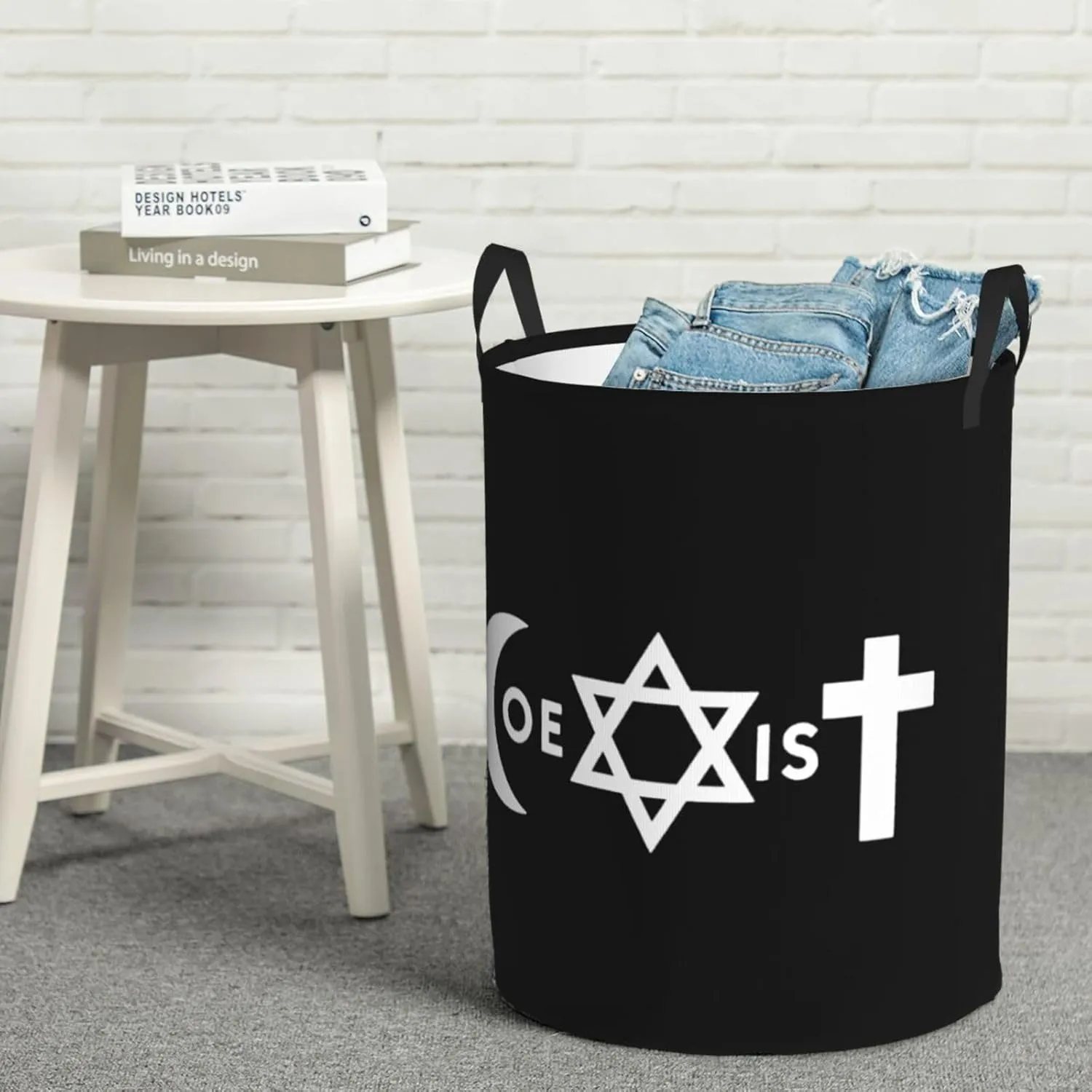 Original Coexist Symbols Dirty clothes laundry basket with handle Medium