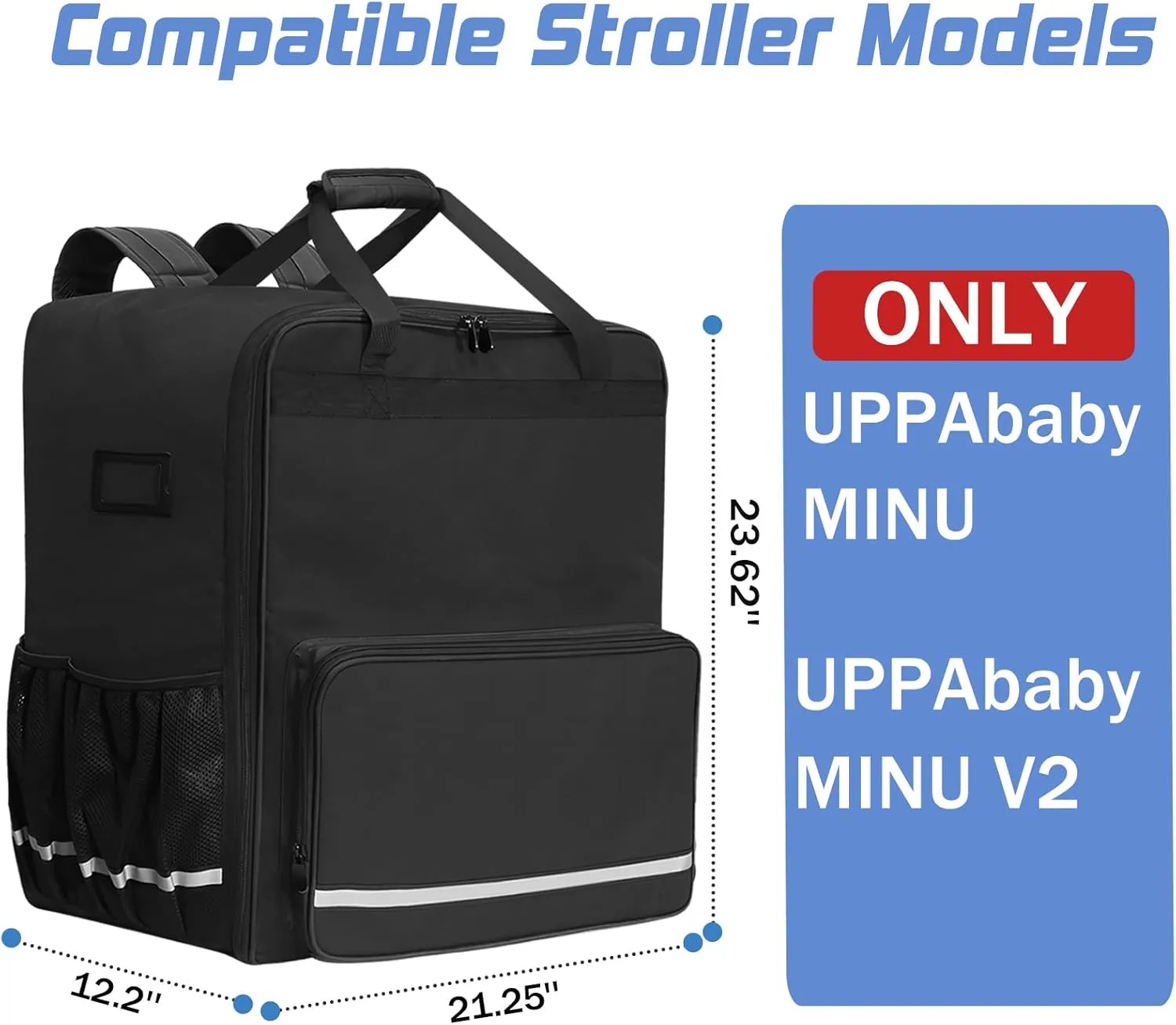 ORKELS Large Stroller Carry Bag Compatible with UPPAbaby MINU V2 and MINU for Airplane Travel, Stroller Gate Check Bag Backpack, Durable Baby Stroller Storage Bag for Accessories Bag Only, Black