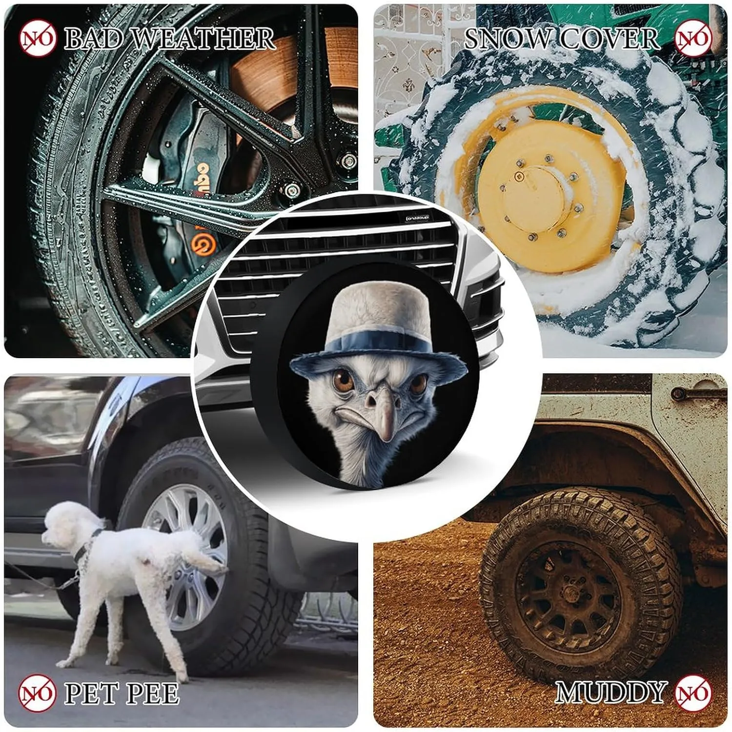 Ostrich-1 Spare Tire Cover Oxford Tire Cover Wheel Cover Protectors Universal Fits for Truck Campers 15inch