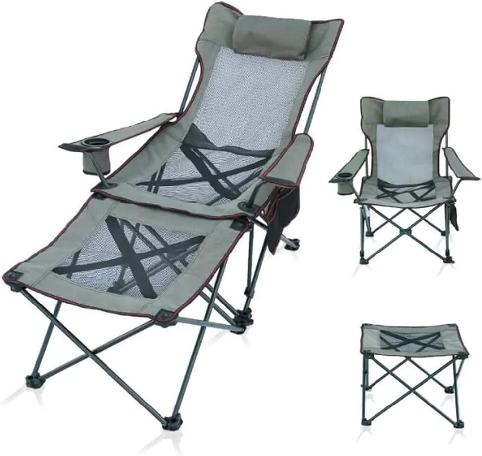 Outdoor Camping Chair Camping Chair Portable Folding Recliner Chair with Cup Holder Removable Side Table and Carry Bag with Pillow Portable Folding Lawn Chairs