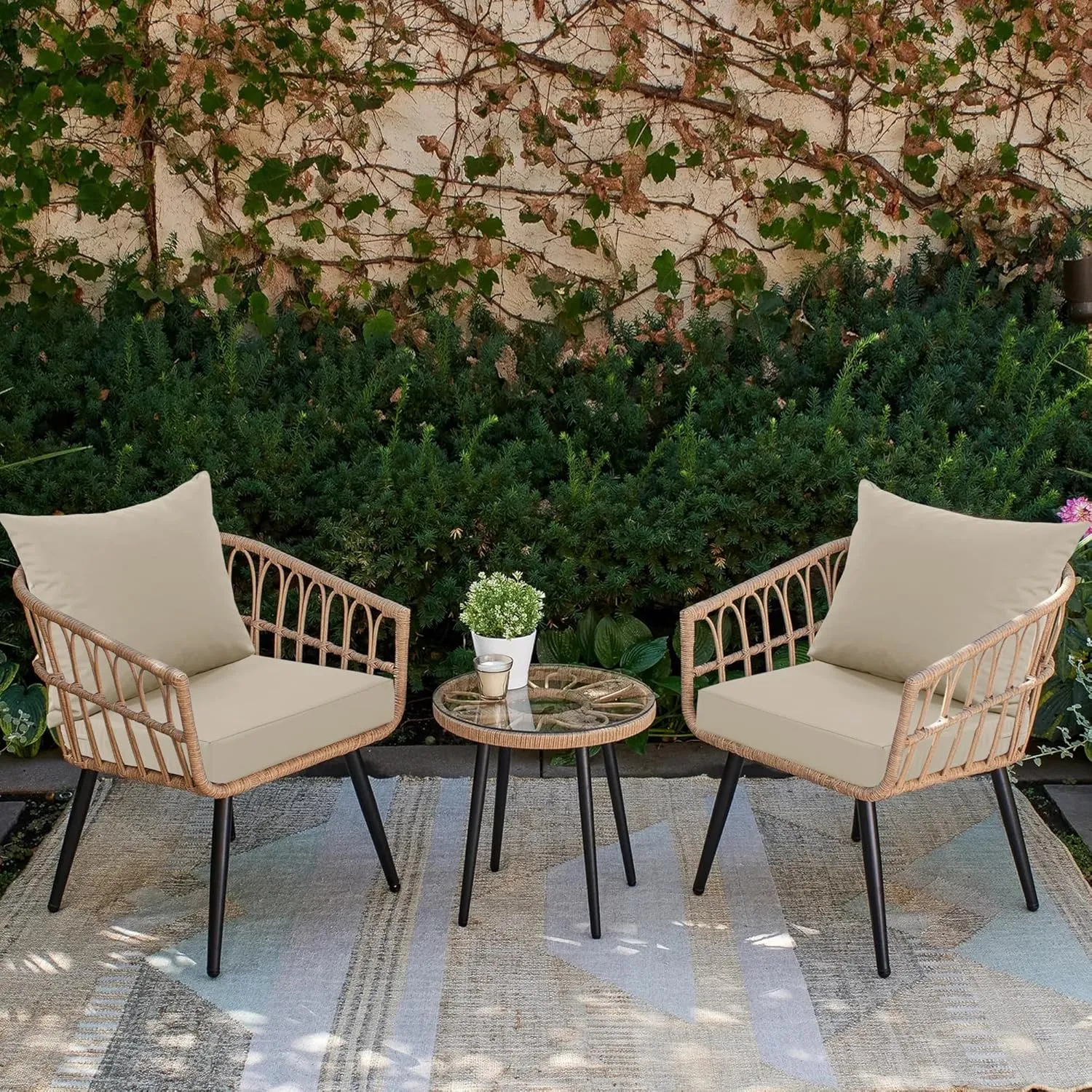 Outdoor Chair Cushions Set of 2, Waterproof Backrest and Deep Seat Cushion Set for Patio Furniture, Outdoor Sofa Replacement Cushions with Removable Cover, 24 x 24 Inch, Cream