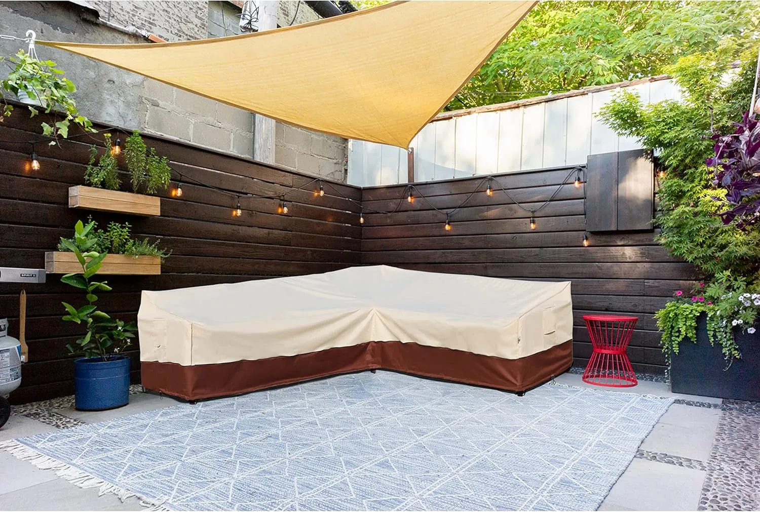 Outdoor L-Shaped Patio Furniture Covers - Waterproof, Rip-Stop, Anti-UV 600D Heavy Duty Outdoor Couch Cover with 3 Air Vent - 120''L x 33''D x 35''H