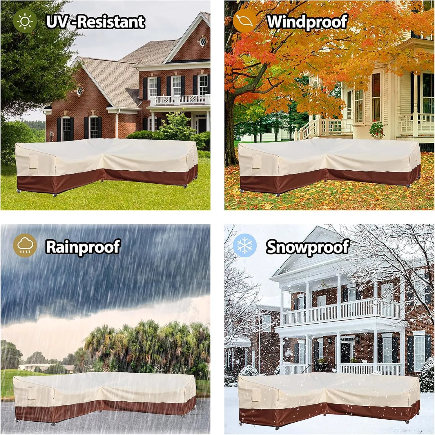 Outdoor L-Shaped Patio Furniture Covers - Waterproof, Rip-Stop, Anti-UV 600D Heavy Duty Outdoor Couch Cover with 3 Air Vent - 120''L x 33''D x 35''H