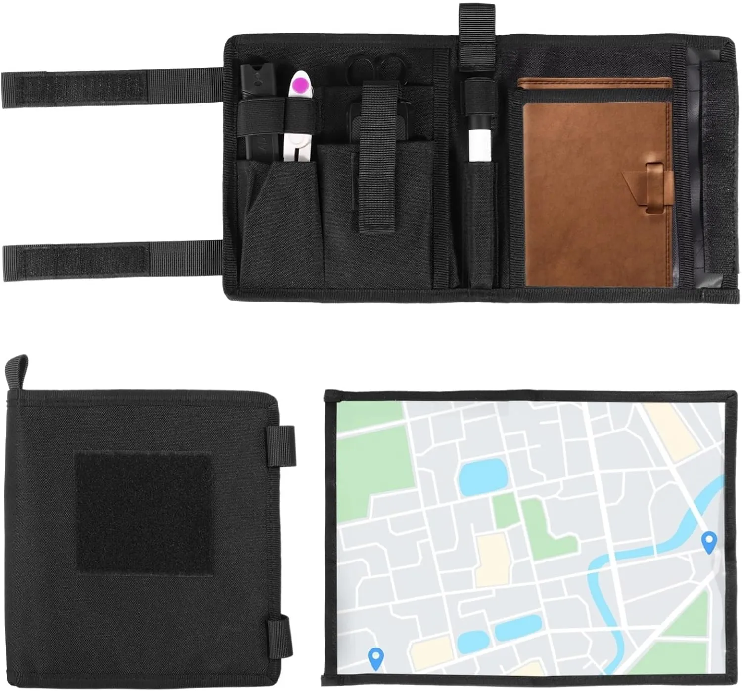 Outdoor Map Pouch with Clear PVC Panel, Multi-Pocket Map Holder for Gear and Tools, Foldable Tactical Storage Case, Water-Resistant Design
