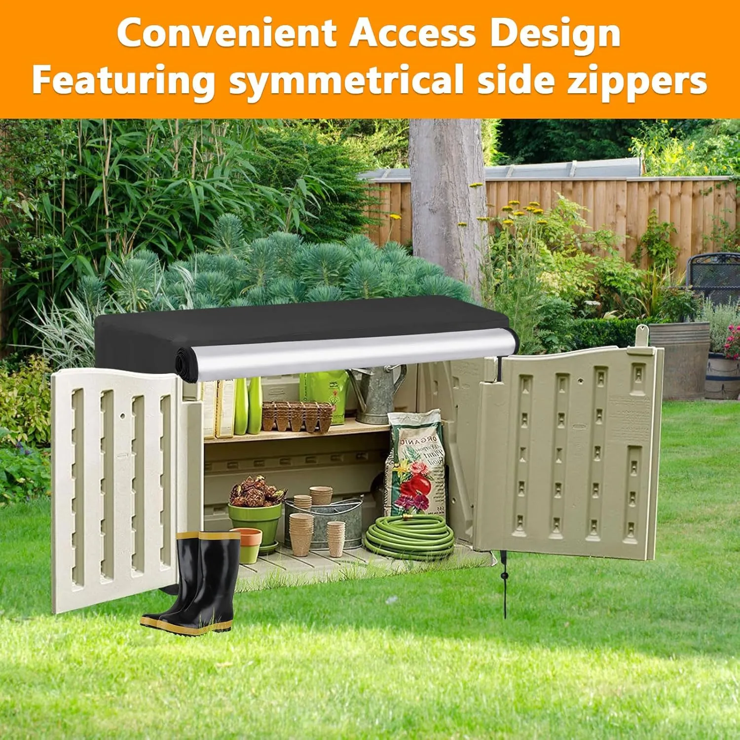 Outdoor Storage Shed Cover for Rubber Maid, Waterproof Rubber Made Outdoor Storage Deck Box Cover 4.5Ft,Heavy Duty Patio Cabinet Covers for Lawn Furniture，55.5" W x 29" D x 35" H