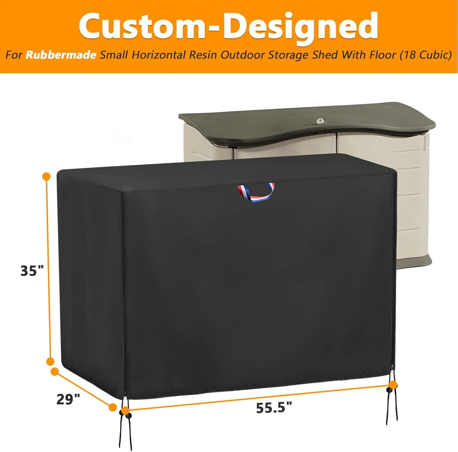 Outdoor Storage Shed Cover for Rubber Maid, Waterproof Rubber Made Outdoor Storage Deck Box Cover 4.5Ft,Heavy Duty Patio Cabinet Covers for Lawn Furniture，55.5" W x 29" D x 35" H