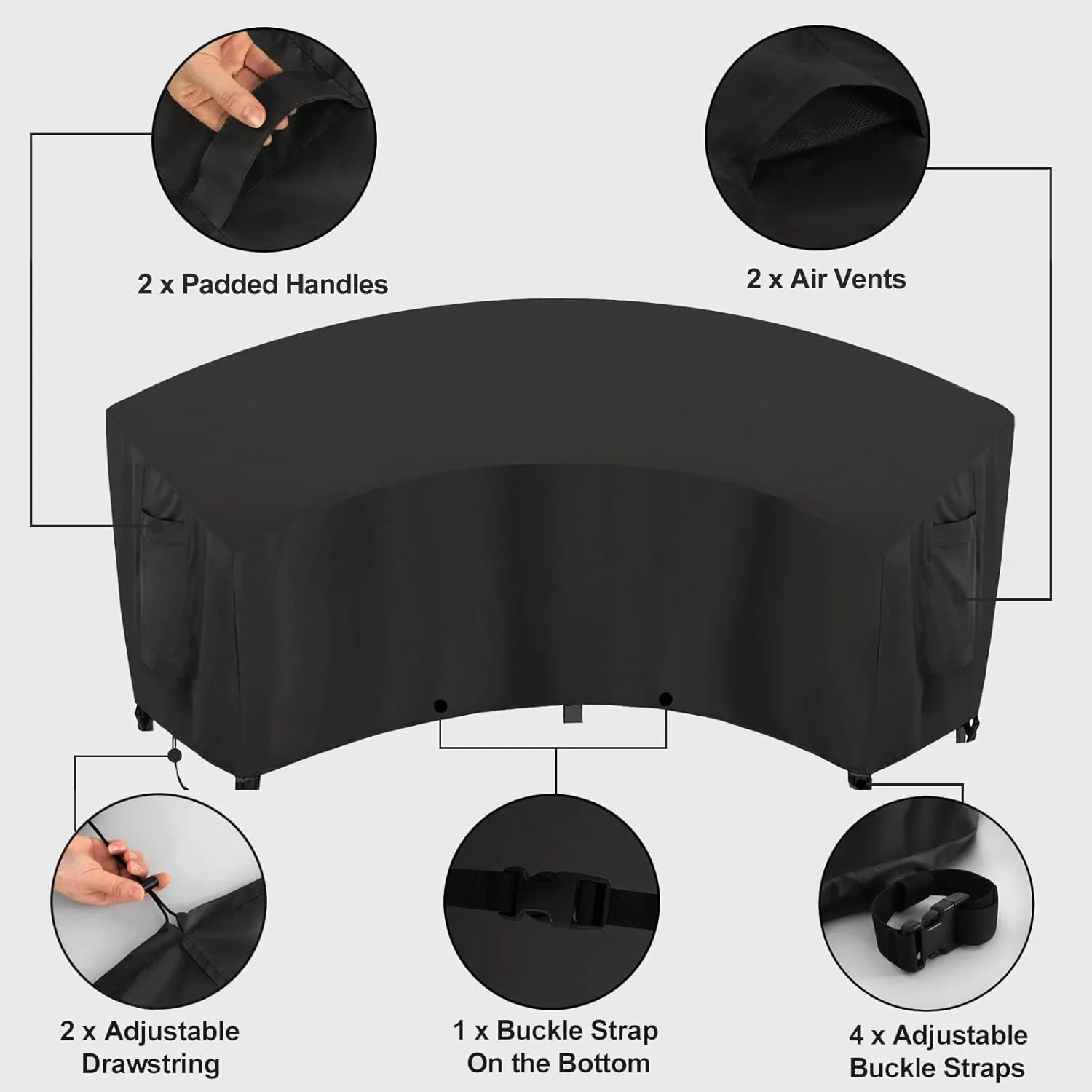 OutdoorLines Waterproof Curved Outdoor Sectional Cover - UV Resistant Windproof Patio Sectional Sofa Covers for Deck, Lawn and Backyard, Heavy Duty Furniture Covers (120Lx36Dx38Hx82FL, Black)
