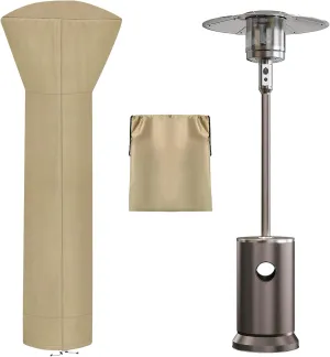 OutdoorLines Waterproof Outdoor Patio Heater Covers with Zipper and Storage Bag, Dust-proof UV-Resistant Windproof Propane Heavy Duty Heater Cover for Standing Heater, 1 Pack-89Hx33Dx19B inch Camel