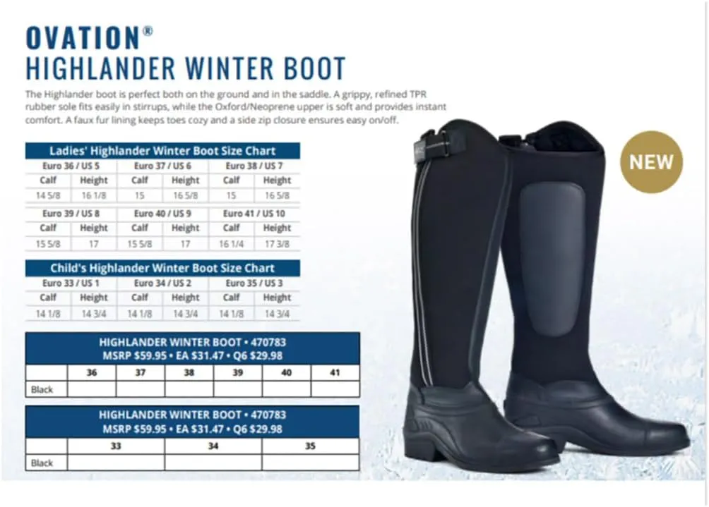 Ovation Women's Comfortable Durable Stylish Equestrian Horse Faux Fur Highlander Tall Winter Riding Boot, Black, 8