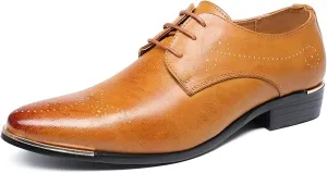 Oxford Dress Shoes for Men Lace Up Brogue Embossed Derby Shoes Vegan Leather Block Heel Resistant Non Slip Rubber Sole Anti-Slip Wedding (Color : Yellow, Size : 10)