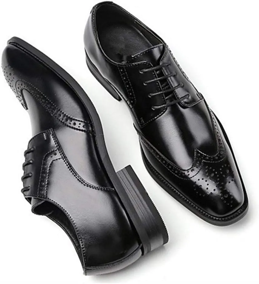 Oxford Dress Shoes for Men Lace Up Burnished Toe Wing Tip Brogue Cowhide Low Top Anti-Slip Rubber Sole Slip Resistant Prom Suitable for Many Occasions