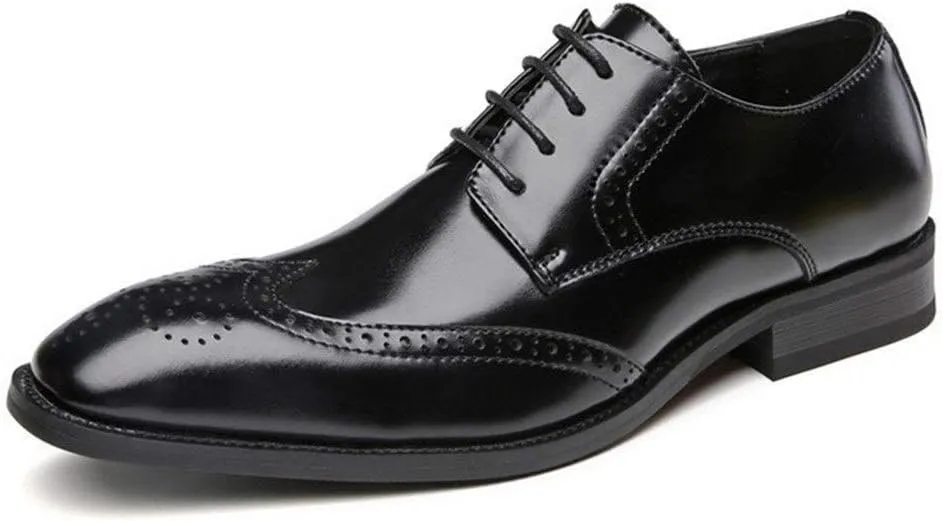 Oxford Dress Shoes for Men Lace Up Burnished Toe Wing Tip Brogue Cowhide Low Top Anti-Slip Rubber Sole Slip Resistant Prom Suitable for Many Occasions
