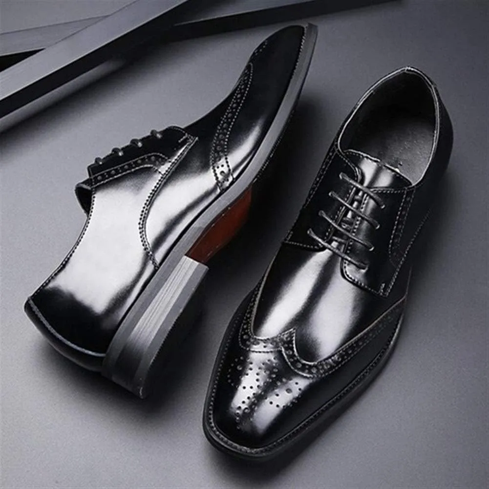 Oxford Dress Shoes for Men Lace Up Burnished Toe Wing Tip Brogue Cowhide Low Top Anti-Slip Rubber Sole Slip Resistant Prom Suitable for Many Occasions