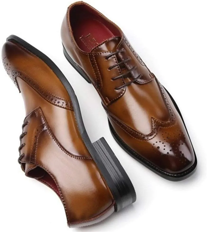 Oxford Dress Shoes for Men Lace Up Burnished Toe Wing Tip Brogue Cowhide Low Top Anti-Slip Rubber Sole Slip Resistant Prom Suitable for Many Occasions