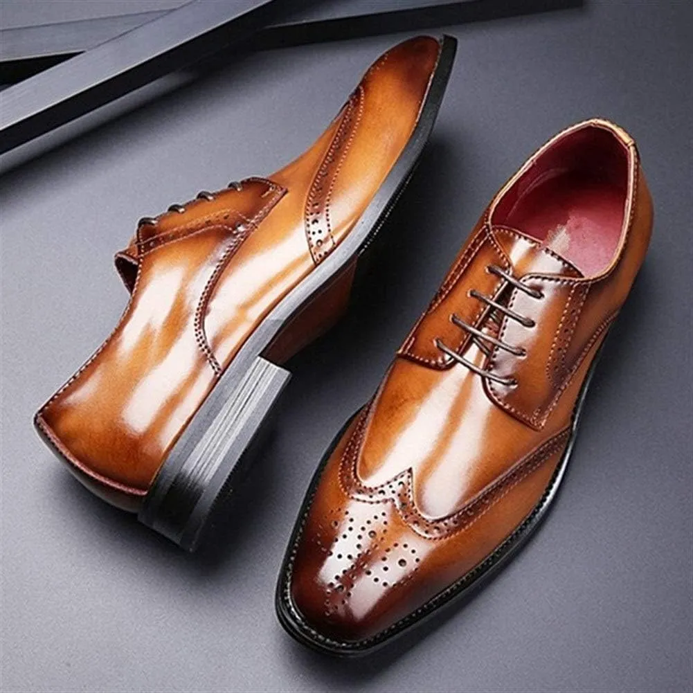 Oxford Dress Shoes for Men Lace Up Burnished Toe Wing Tip Brogue Cowhide Low Top Anti-Slip Rubber Sole Slip Resistant Prom Suitable for Many Occasions