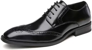 Oxford Dress Shoes for Men Lace Up Burnished Toe Wing Tip Brogue Cowhide Low Top Anti-Slip Rubber Sole Slip Resistant Prom Suitable for Many Occasions