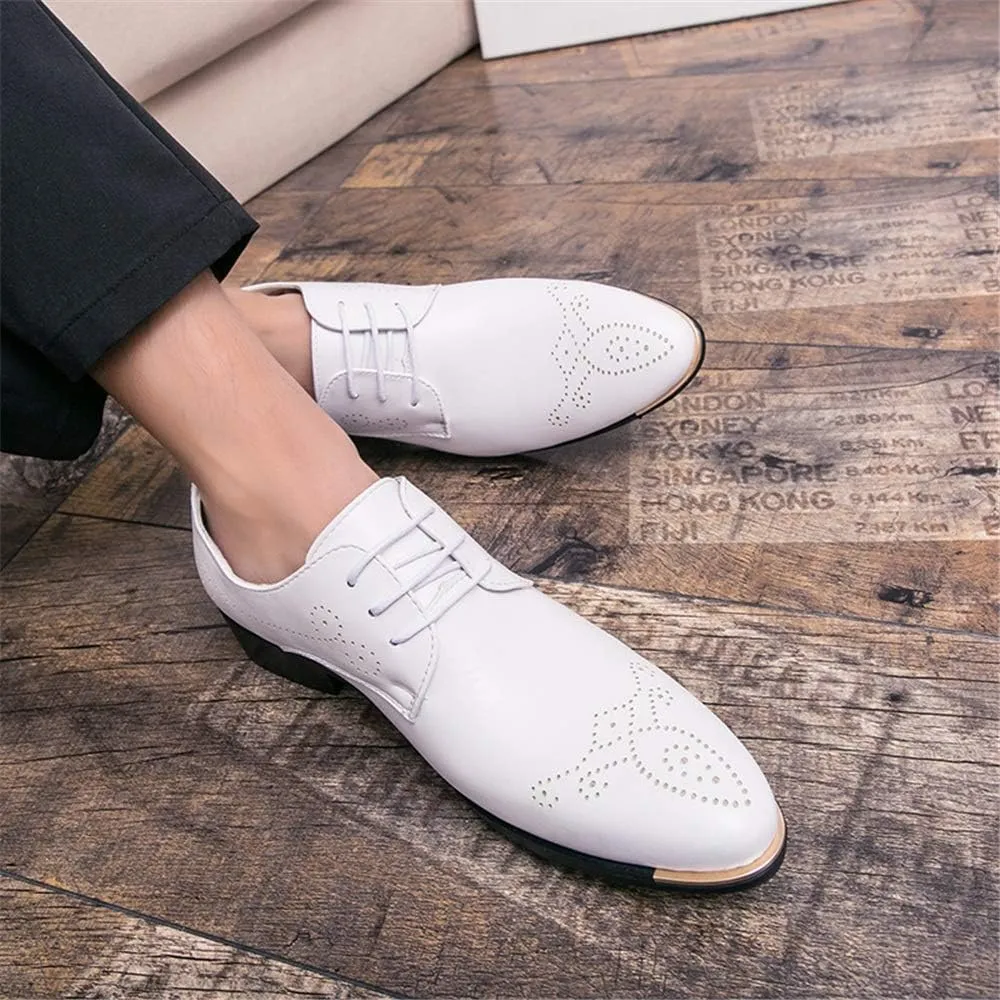 Oxford Shoes for Men Lace Up 3-Eye Synthetic Leather Pointed Toe Derby Shoes Block Heel Slip Resistant Anti-Slip Non Slip Low Top Prom