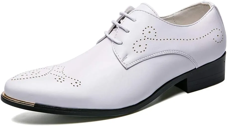 Oxford Shoes for Men Lace Up 3-Eye Synthetic Leather Pointed Toe Derby Shoes Block Heel Slip Resistant Anti-Slip Non Slip Low Top Prom