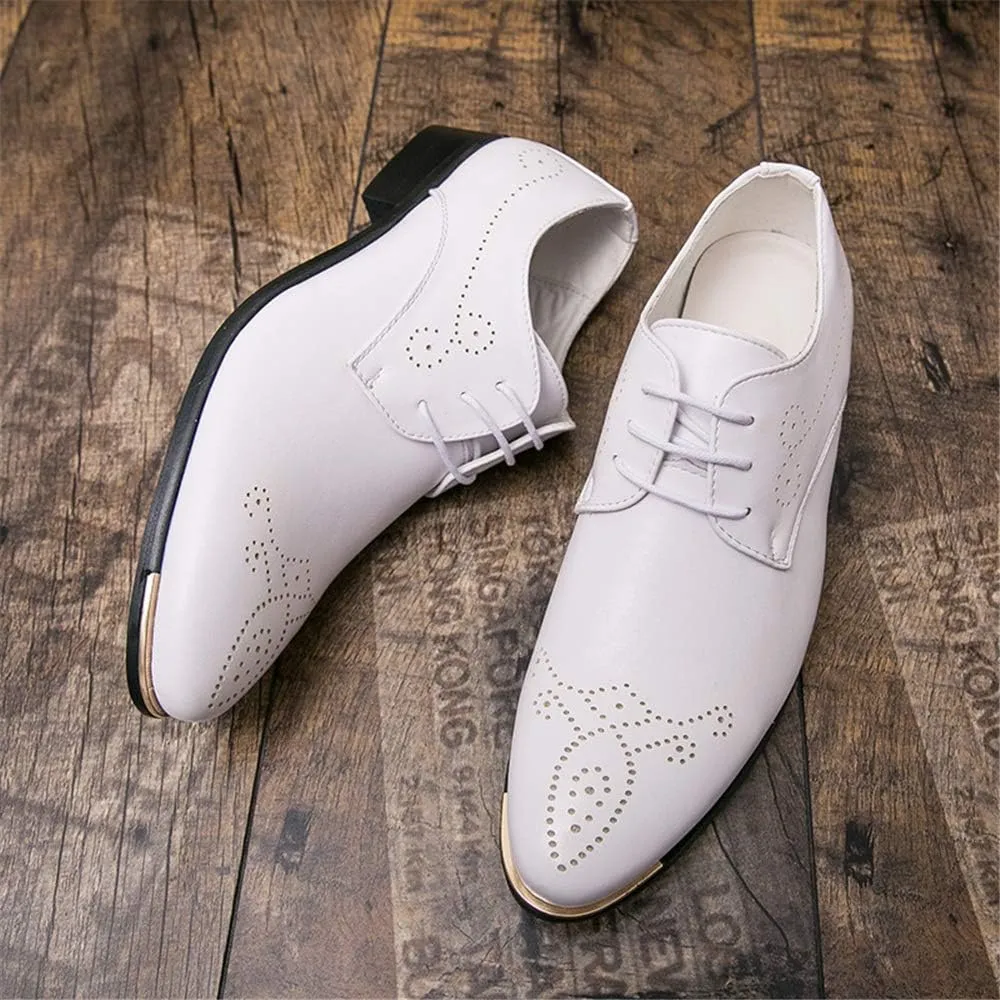 Oxford Shoes for Men Lace Up 3-Eye Synthetic Leather Pointed Toe Derby Shoes Block Heel Slip Resistant Anti-Slip Non Slip Low Top Prom